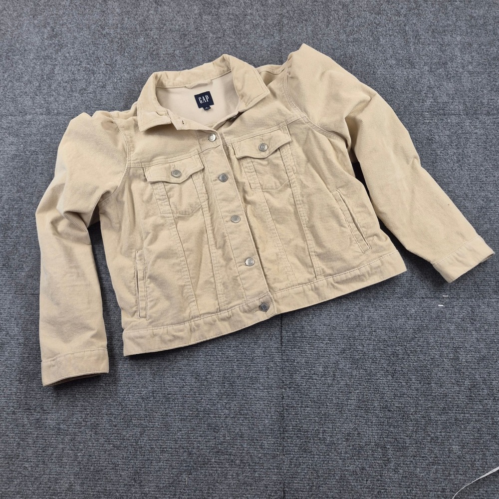 Gap Womens Corduroy Trucker Jacket Beige Tan Puff Shoulder XL